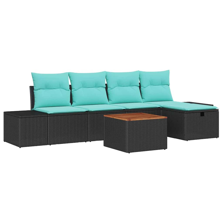 Tuinbankenset met kussen met opslag 6 pcs Zwart poly rattan