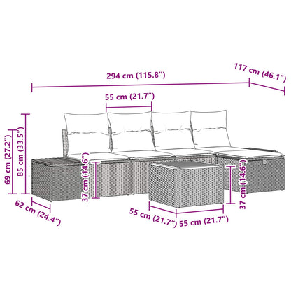 Tuinbankenset met kussen met opslag 6 pcs Zwart poly rattan