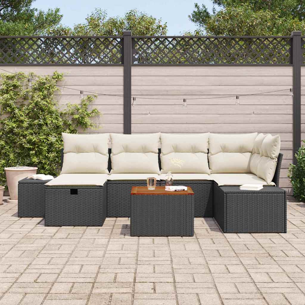Tuinbankenset met kussen met opslag 7 pcs Zwart poly rattan