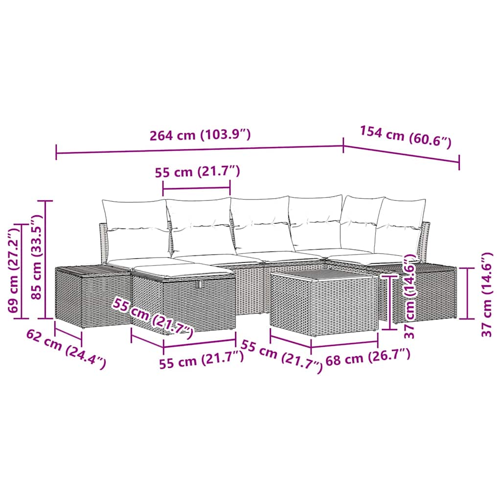 Tuinbankenset met kussen met opslag 7 pcs Zwart poly rattan