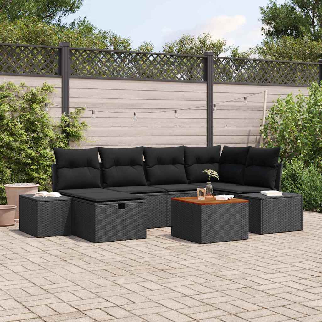 Tuinbankenset met kussen met opslag 7 pcs Zwart poly rattan