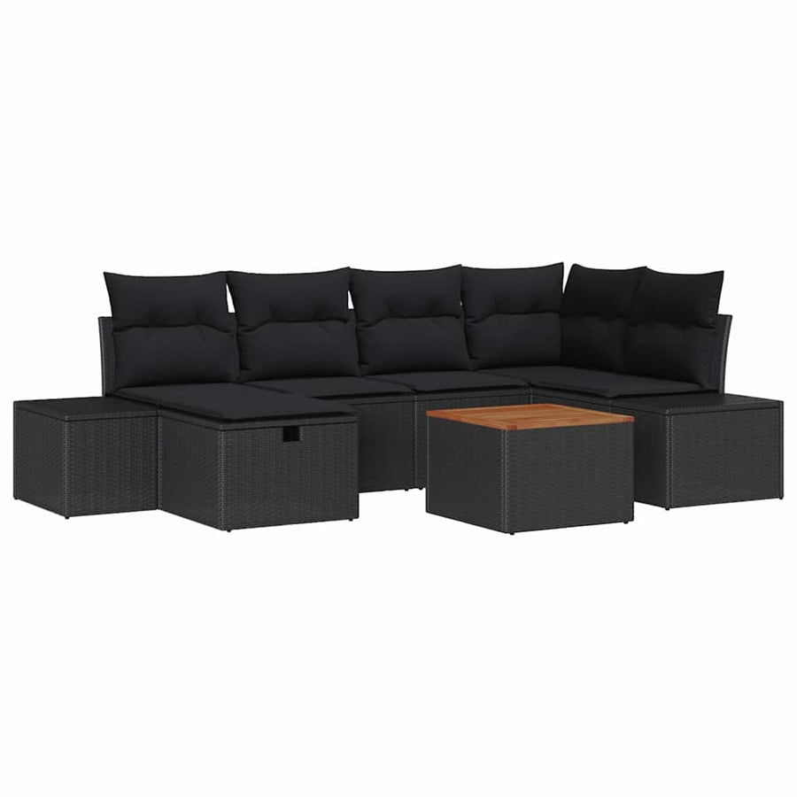 Tuinbankenset met kussen met opslag 7 pcs Zwart poly rattan