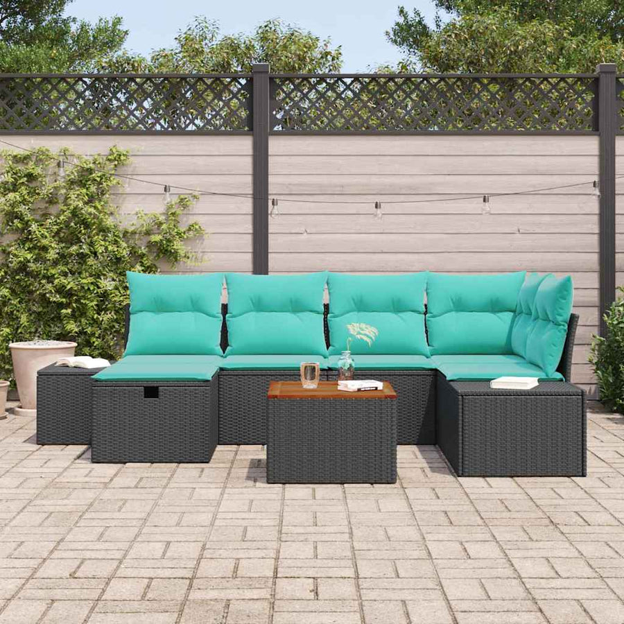 Tuinbankenset met kussen met opslag 7 pcs Zwart poly rattan