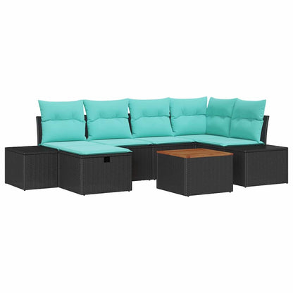 Tuinbankenset met kussen met opslag 7 pcs Zwart poly rattan