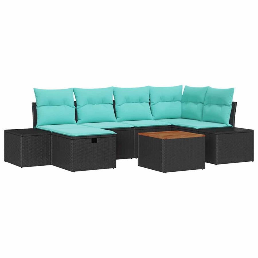 Tuinbankenset met kussen met opslag 7 pcs Zwart poly rattan