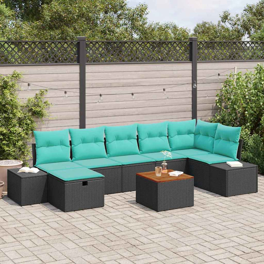Tuinbankenset met kussen met opslag 8 pcs Zwart poly rattan