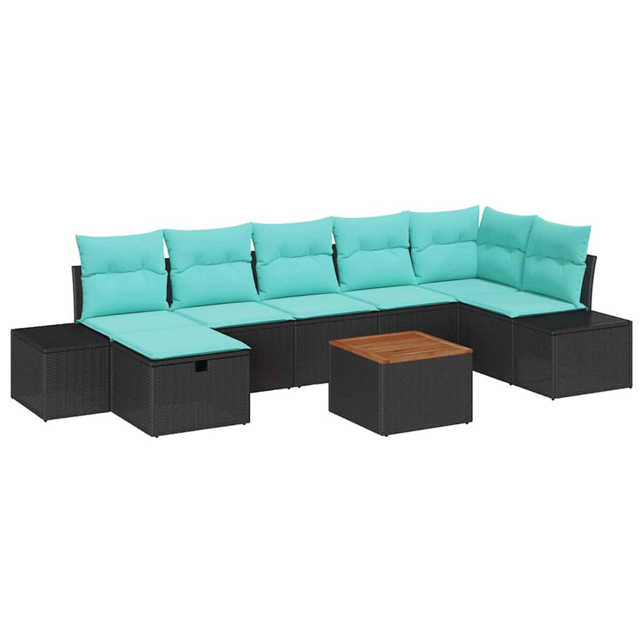 Tuinbankenset met kussen met opslag 8 pcs Zwart poly rattan