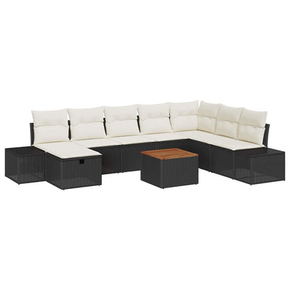 Tuinbankenset met kussen met opslag 9 pcs Zwart poly rattan