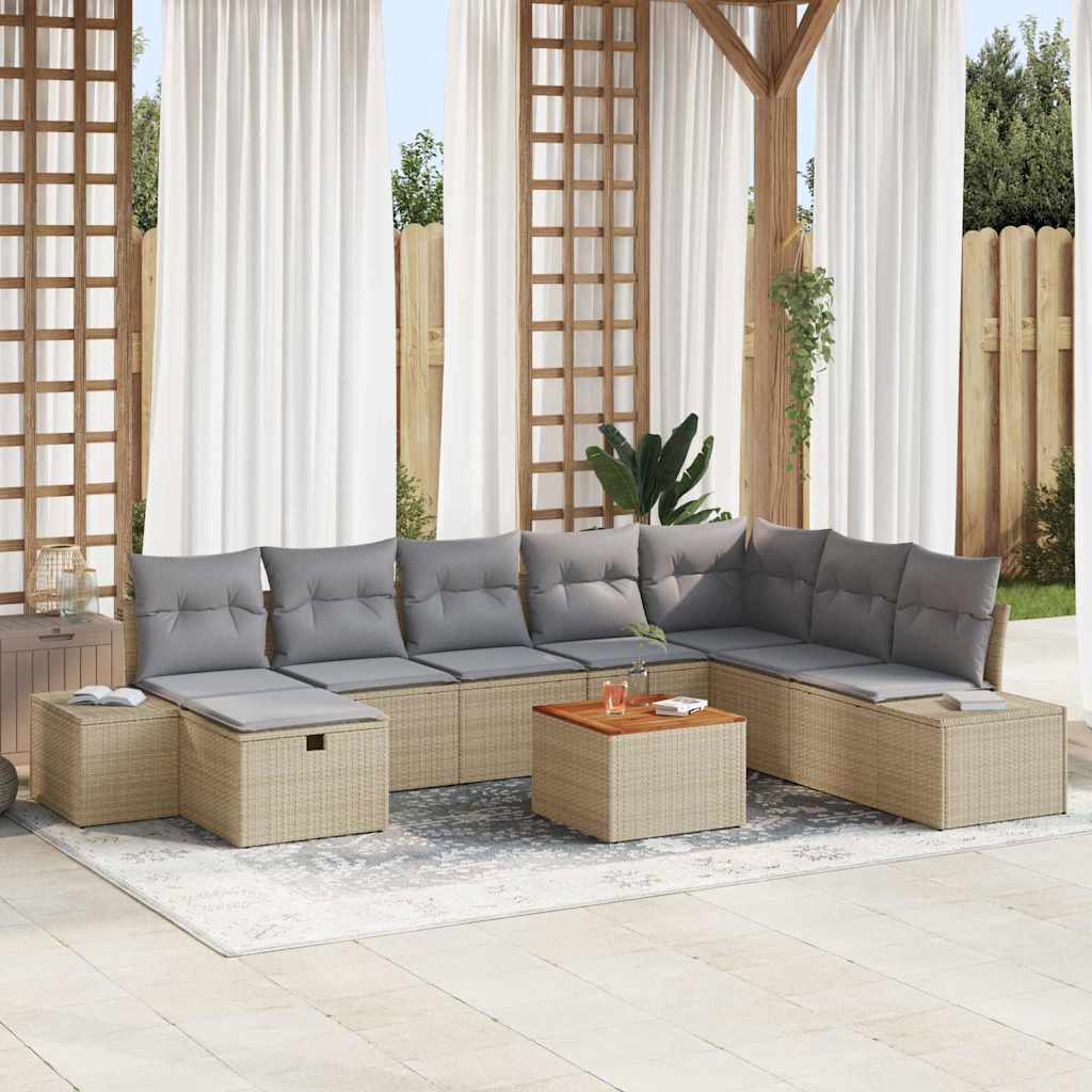 Tuinbankenset met kussen met opslag 9 pcs Beige poly rattan