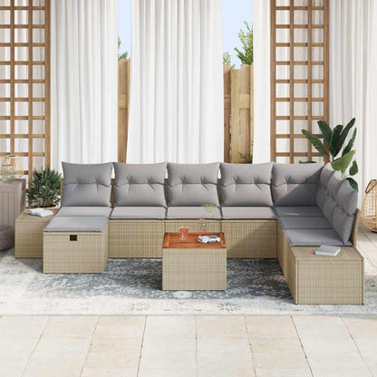 Tuinbankenset met kussen met opslag 9 pcs Beige poly rattan