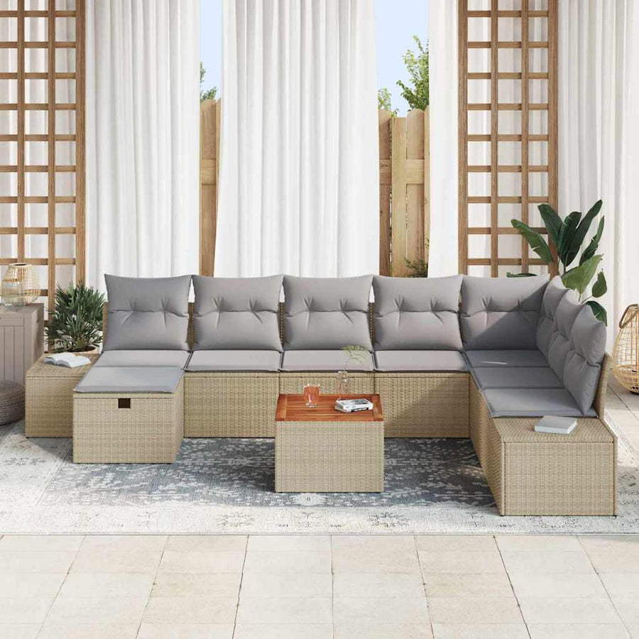 Tuinbankenset met kussen met opslag 9 pcs Beige poly rattan