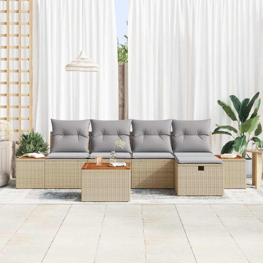Tuinbankenset met kussen 6 pcs Beige poly rattan