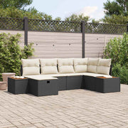 Tuinbankenset poly rattan 6 pcs zwart acaciahout
