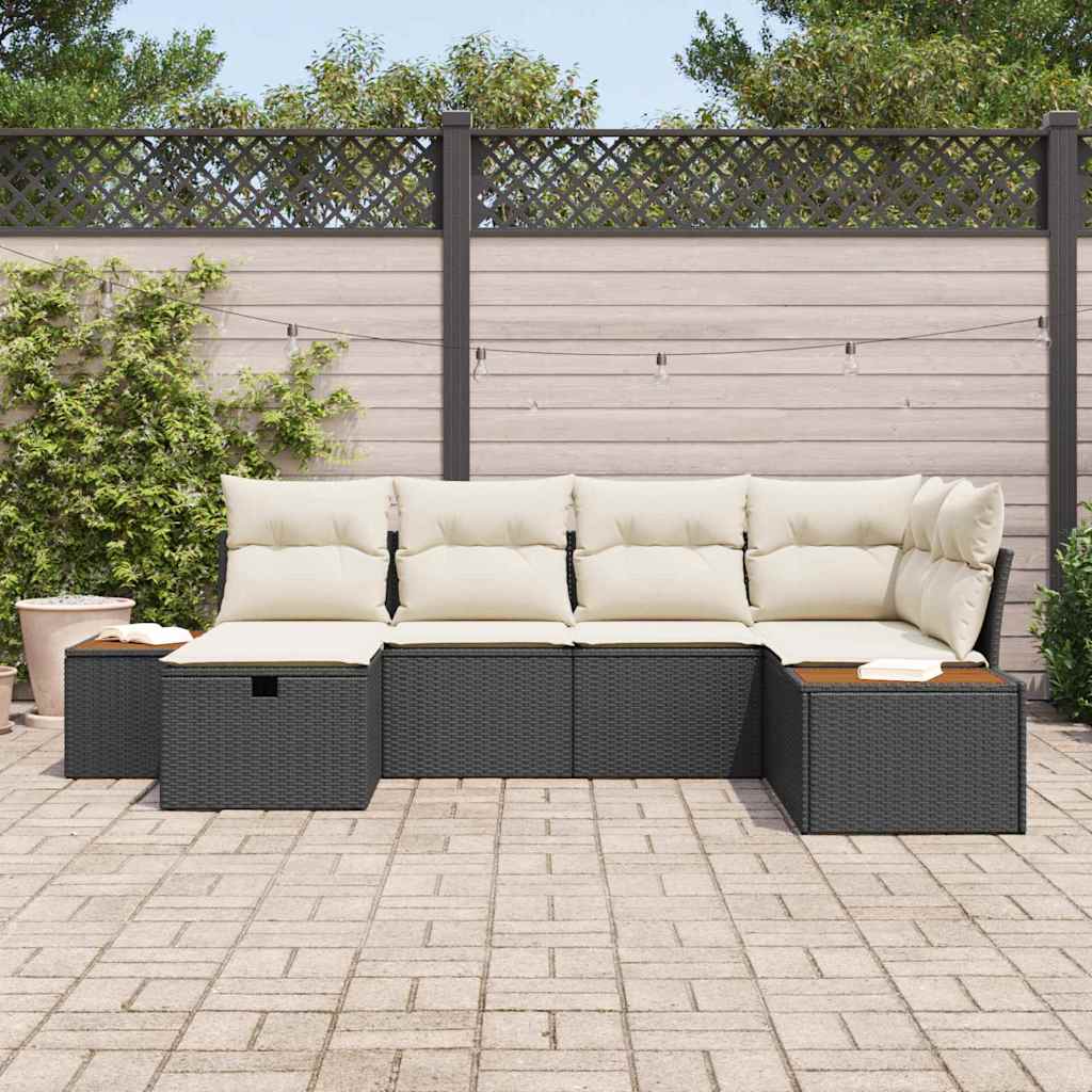 Tuinbankenset met kussen 6 pcs Zwart poly rattan