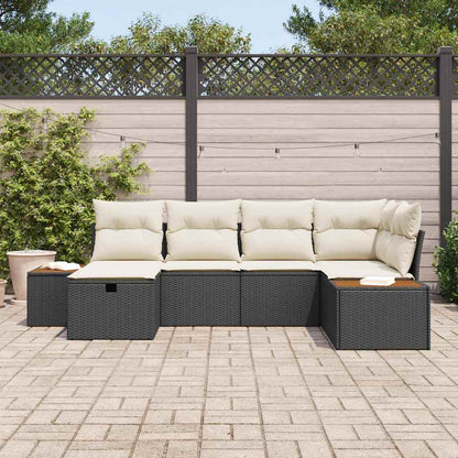 Tuinbankenset met kussen 6 pcs Zwart poly rattan