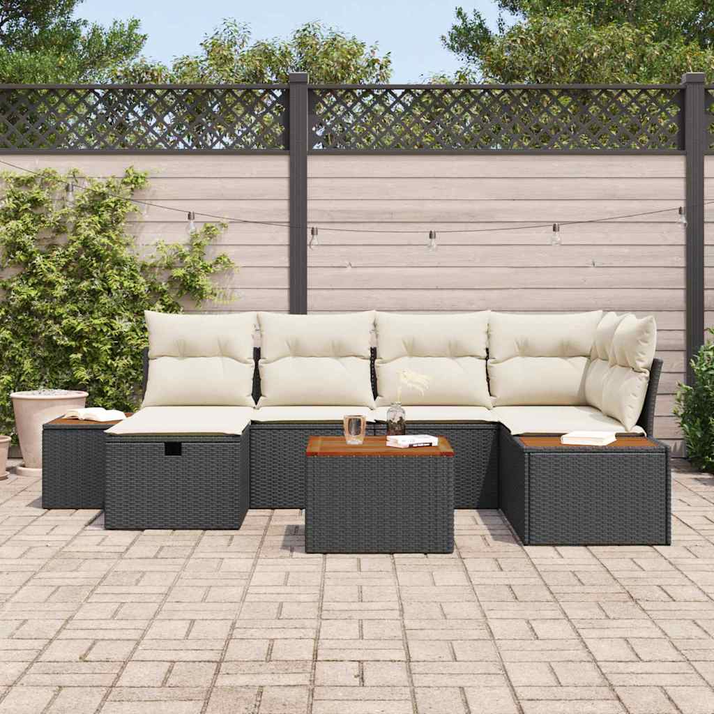 Tuinbankenset met kussen 7 pcs Zwart poly rattan