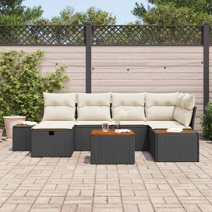 Tuinbankenset met kussen 7 pcs Zwart poly rattan