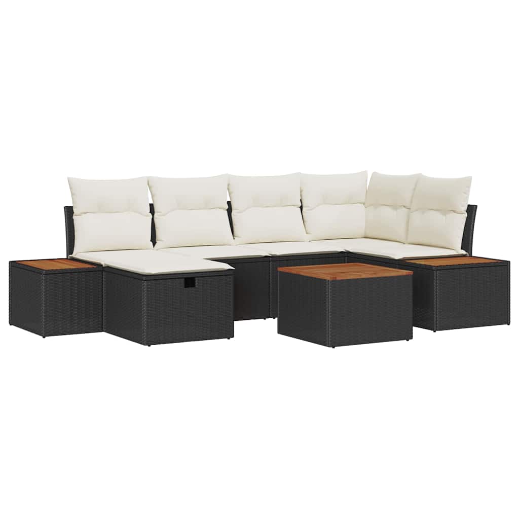 Tuinbankenset met kussen 7 pcs Zwart poly rattan