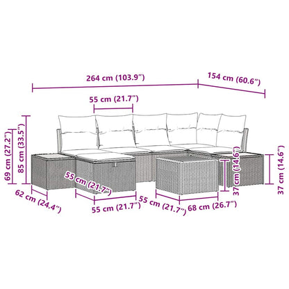 Tuinbankenset met kussen 7 pcs Zwart poly rattan