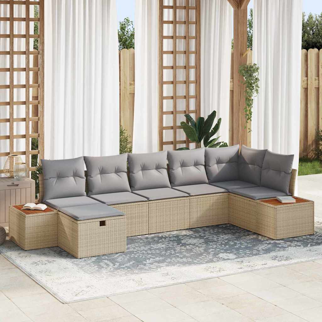 Tuinbankenset met kussen 8 pcs Beige poly rattan