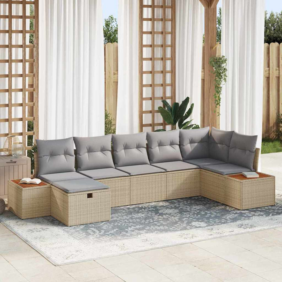 Tuinbankenset met kussen 8 pcs Beige poly rattan