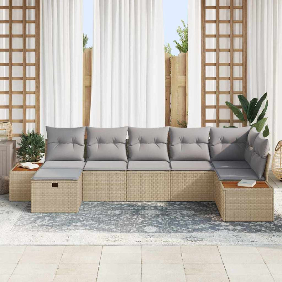 Tuinbankenset met kussen 8 pcs Beige poly rattan