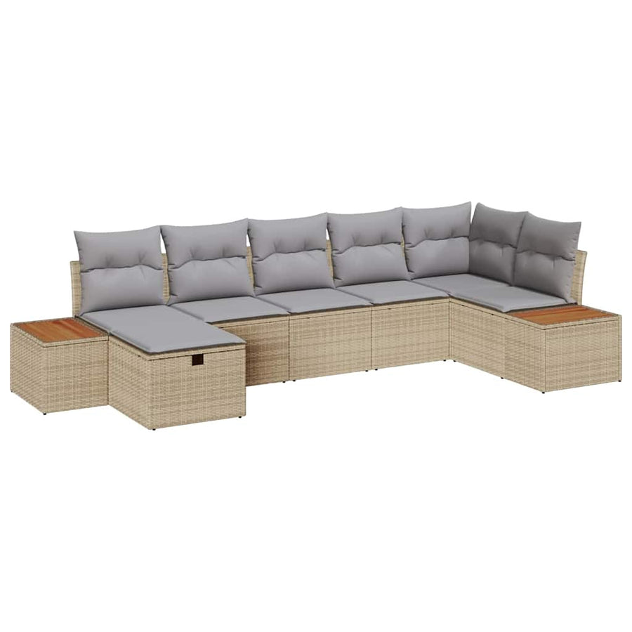 Tuinbankenset met kussen 8 pcs Beige poly rattan