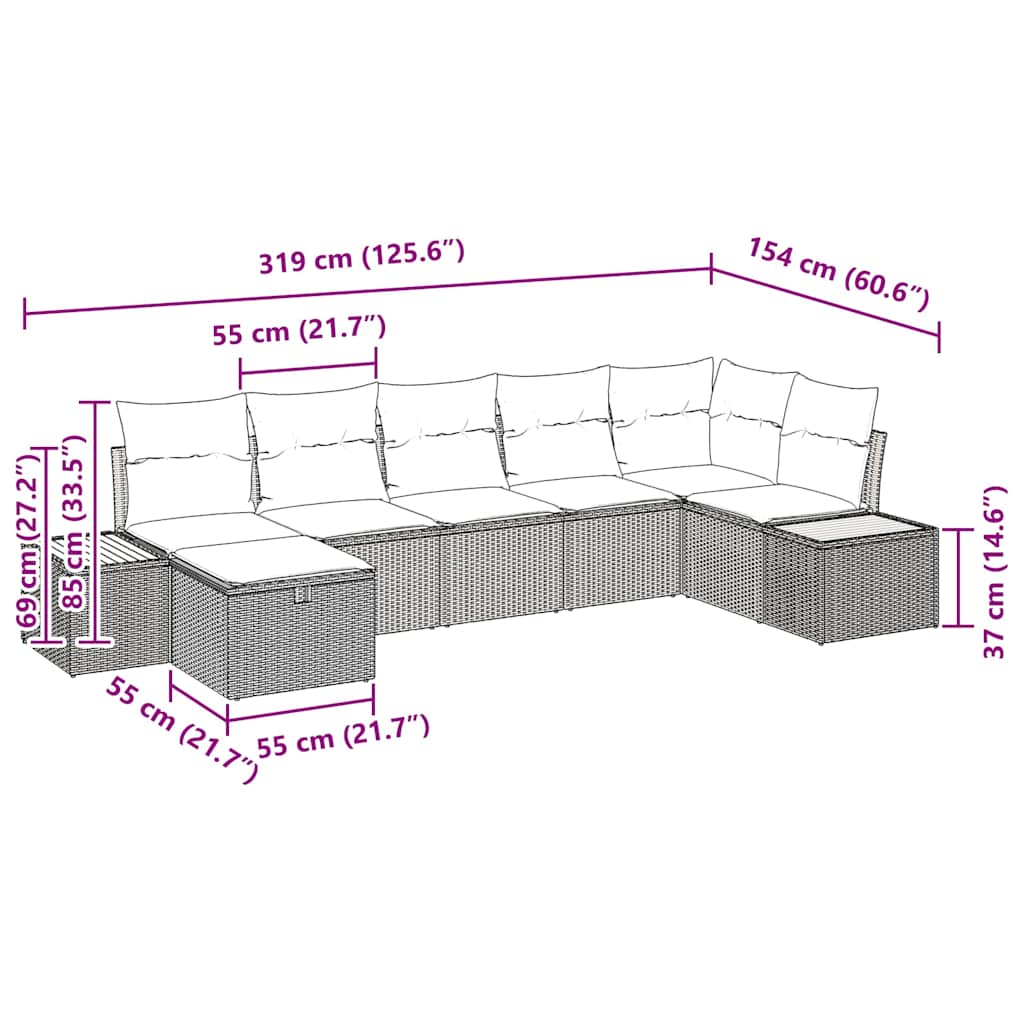 Tuinbankenset met kussen 8 pcs Beige poly rattan