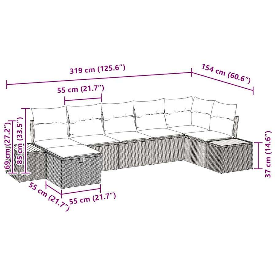 Tuinbankenset met kussen 8 pcs Beige poly rattan