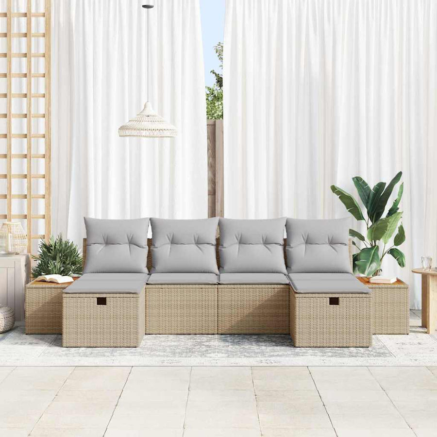 Tuin Sofa Set met kussen 6 pcs Beige Poly riet