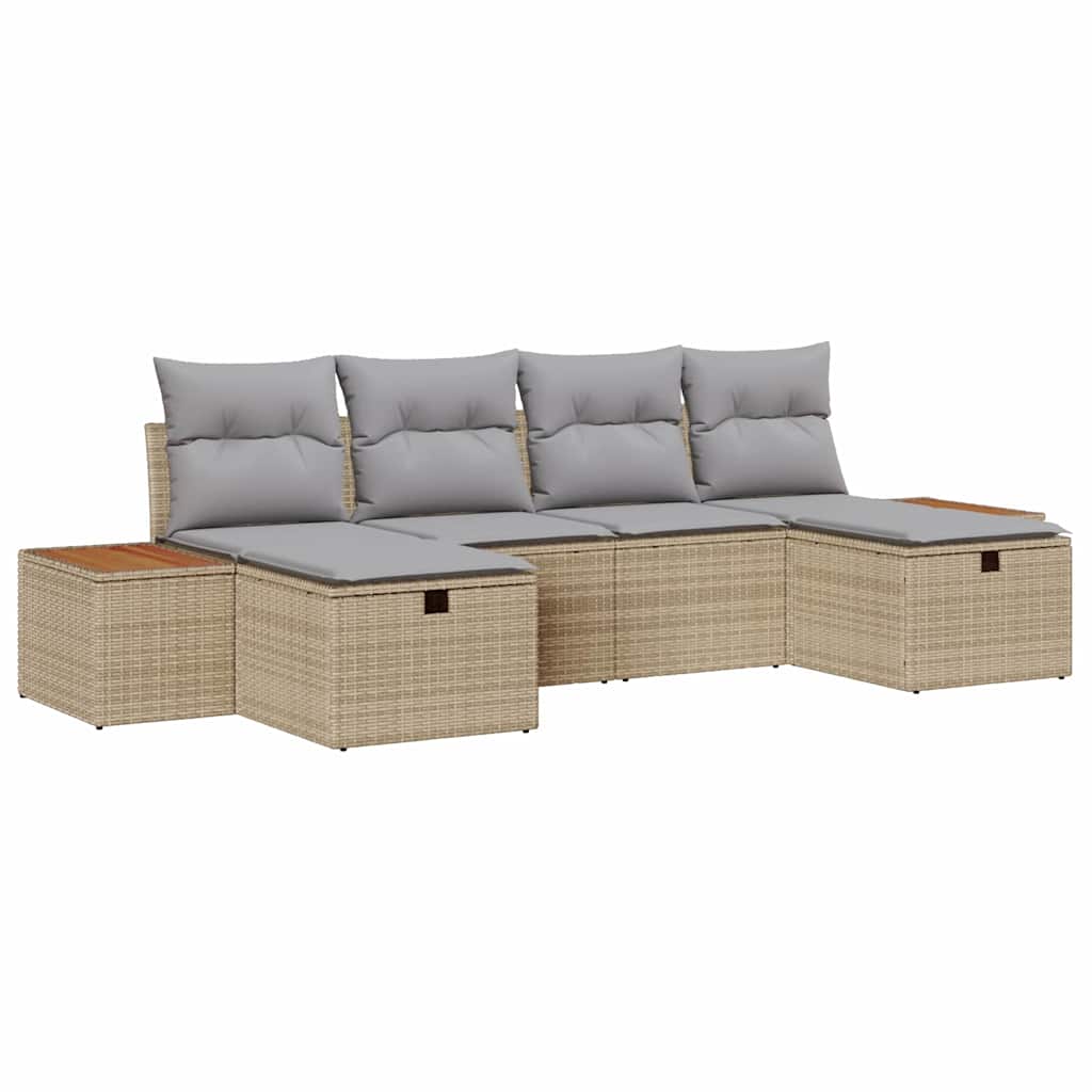 Tuin Sofa Set met kussen 6 pcs Beige Poly riet