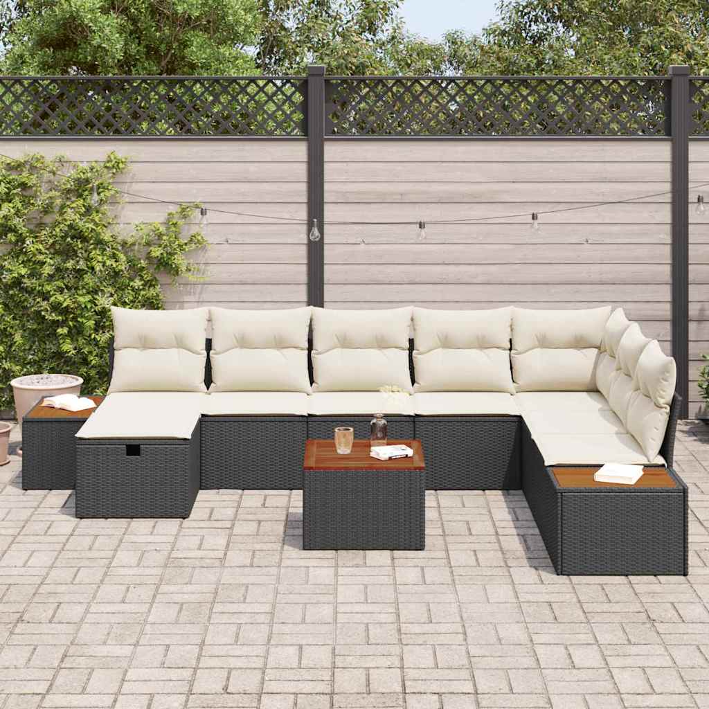 Tuinbankenset met kussen 9 pcs Zwart poly rattan