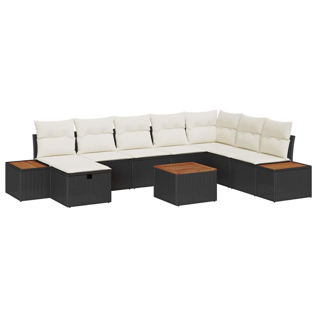 Tuinbankenset met kussen 9 pcs Zwart poly rattan