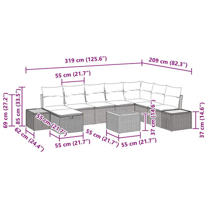Tuinbankenset met kussen 9 pcs Zwart poly rattan