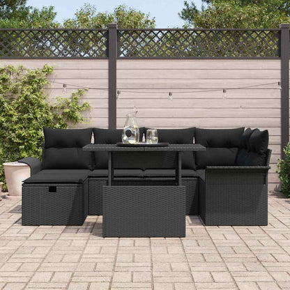 Tuinbankenset met kussen met opslag 7 pcs Zwart poly rattan