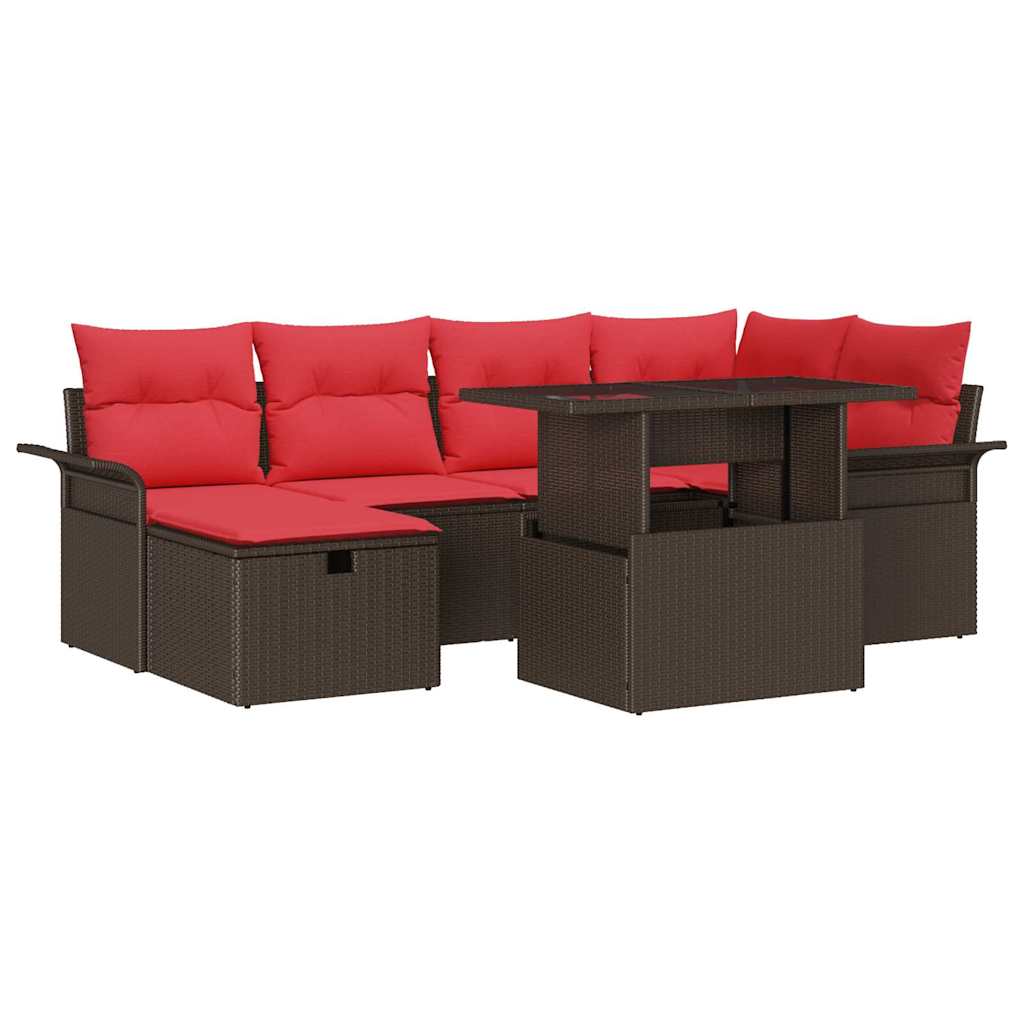 Tuin Sofa Set met kussen met opslag 7 pcs Bruin Poly riet