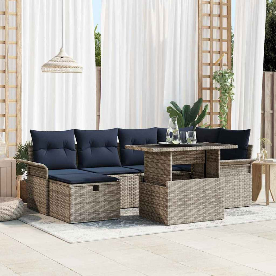 Tuin Sofa Set met kussen met opslag 7 pcs Grijs Poly riet