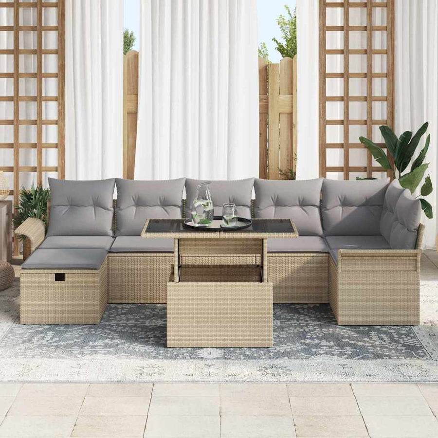Tuin Sofa Set met kussen met opslag 8 pcs Beige Poly riet