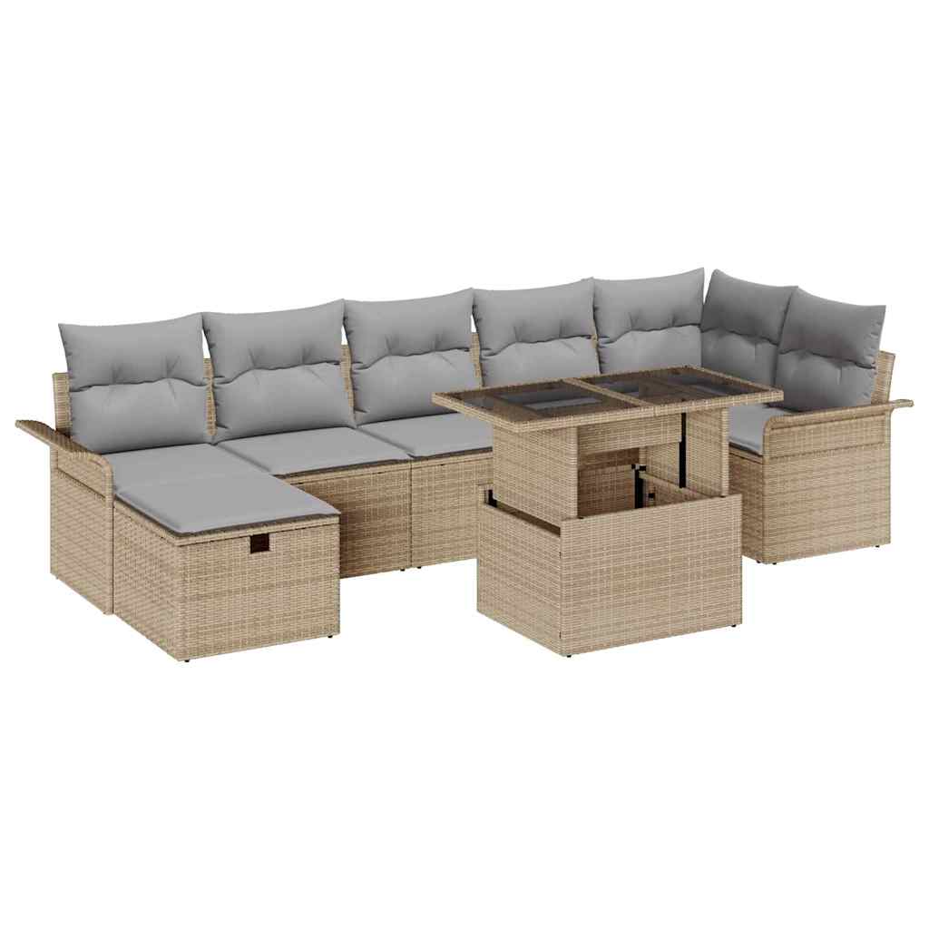 Tuin Sofa Set met kussen met opslag 8 pcs Beige Poly riet
