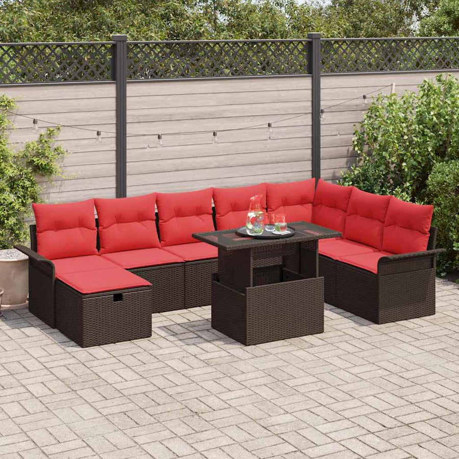 Tuin Sofa Set met kussen met opslag 9 pcs Bruin Poly riet