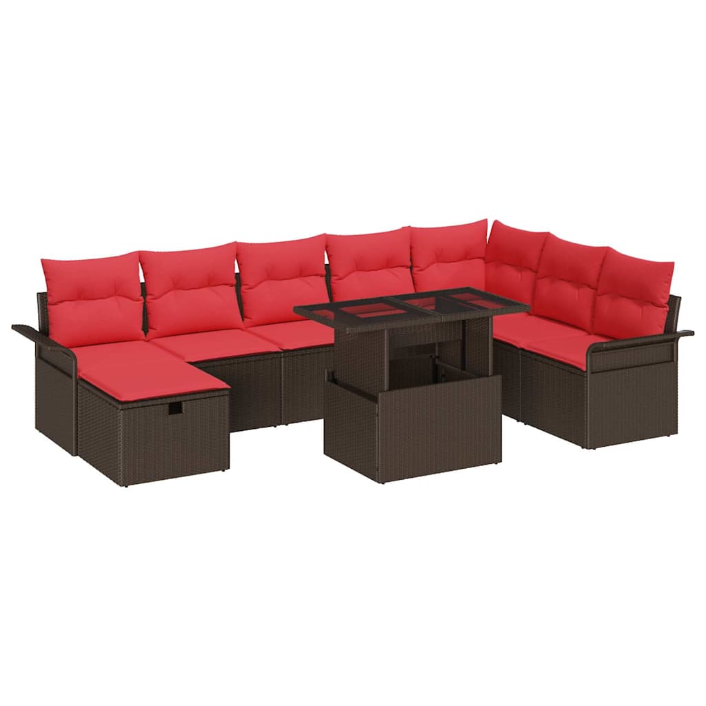 Tuin Sofa Set met kussen met opslag 9 pcs Bruin Poly riet