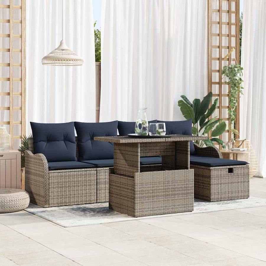 Tuin Sofa Set 6 st Grijs poly rattan