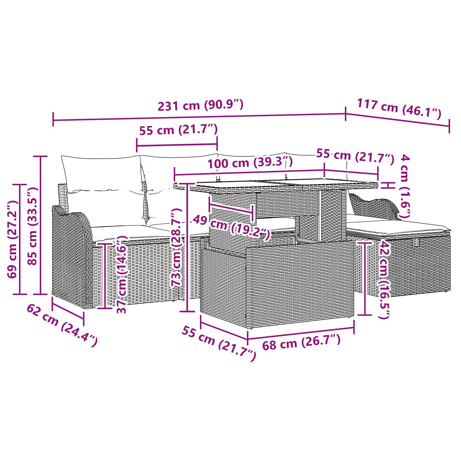 Tuin Sofa Set 6 st Grijs poly rattan
