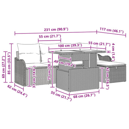 Tuin Sofa Set 6 st Grijs poly rattan