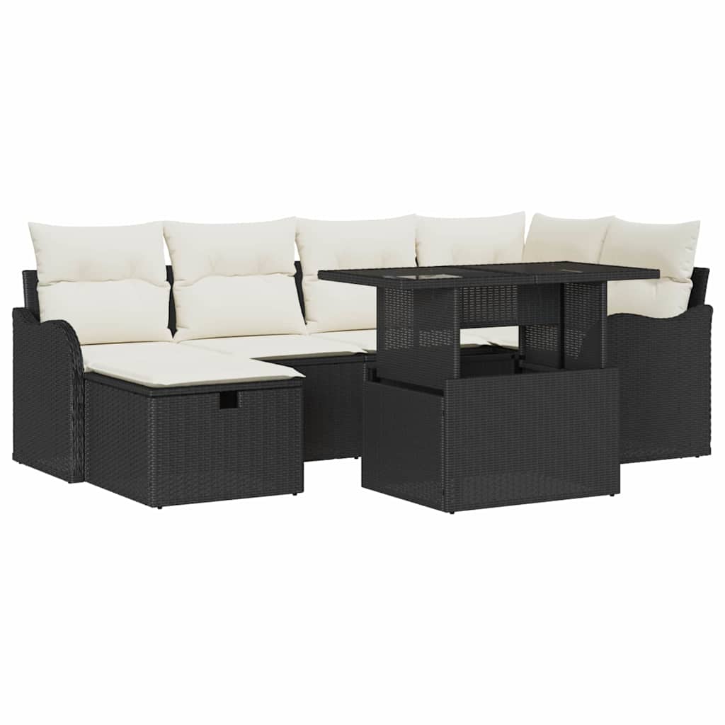 Tuin Sofa Set met kussen met opslag 7 pcs Zwart Poly riet