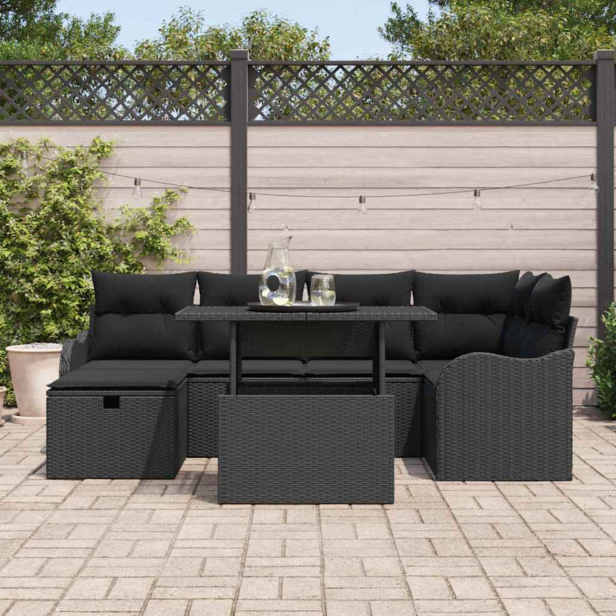 Tuin Sofa Set met kussen met opslag 7 pcs Zwart Poly riet