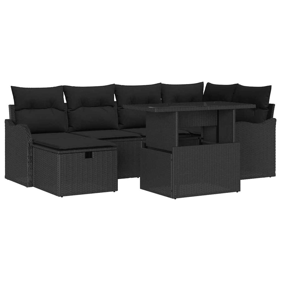Tuin Sofa Set met kussen met opslag 7 pcs Zwart Poly riet