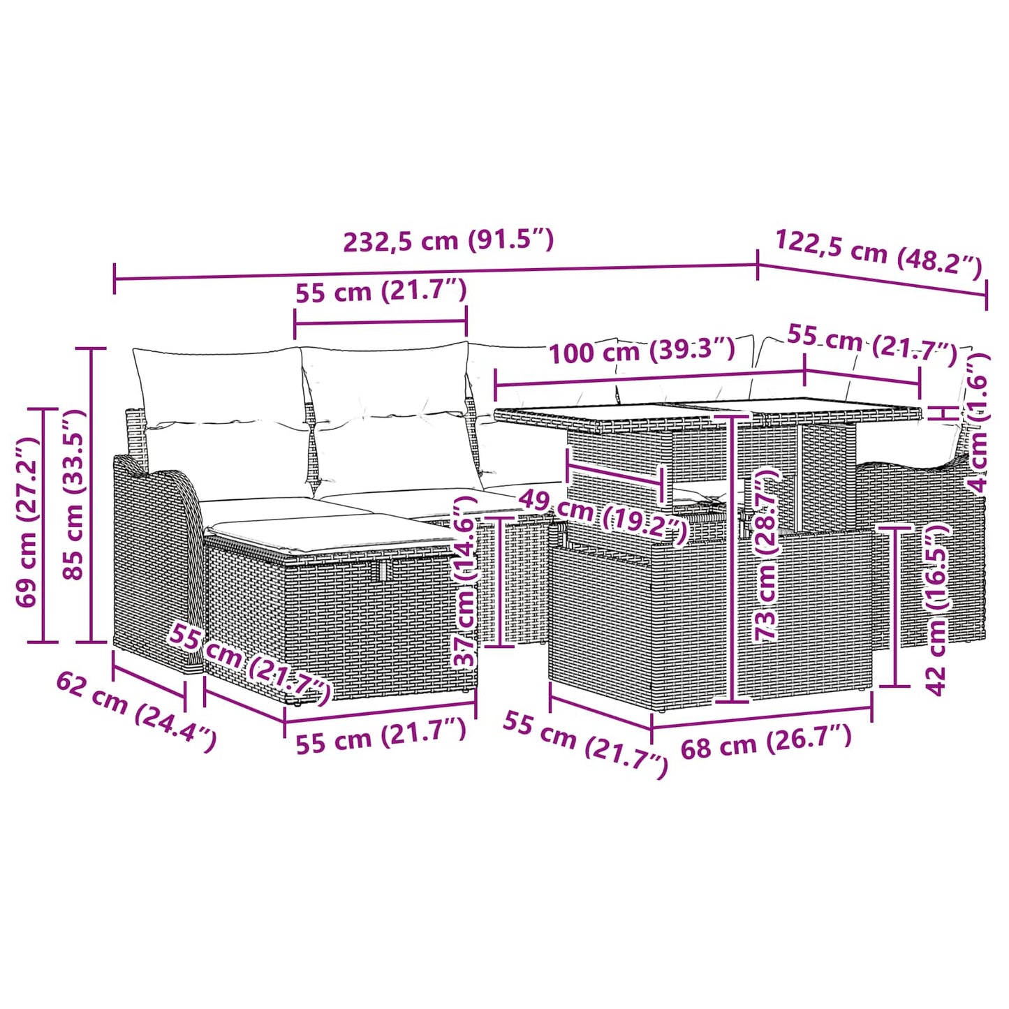 Tuin Sofa Set 7 st Grijs poly rattan