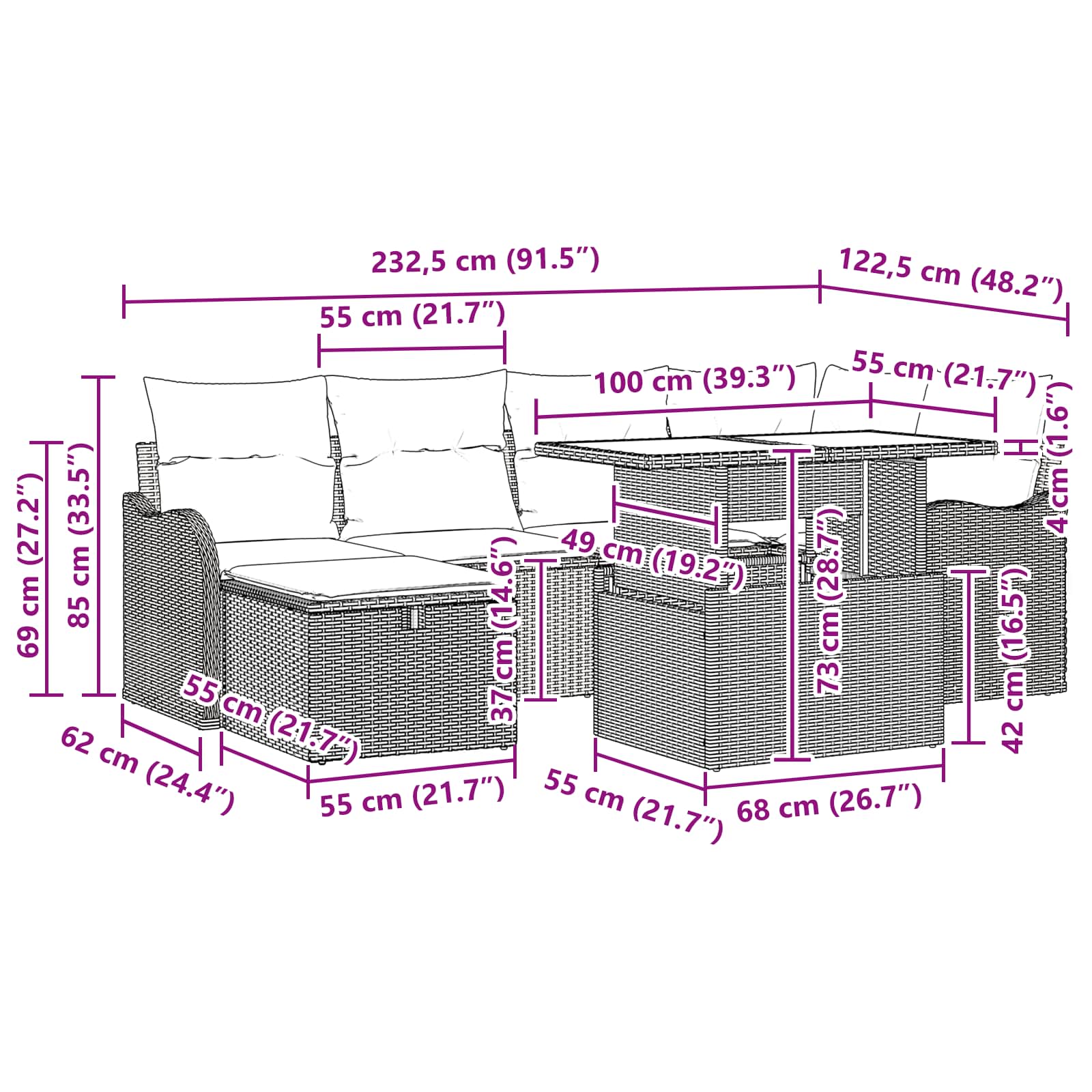 Tuin Sofa Set 7 st Grijs poly rattan