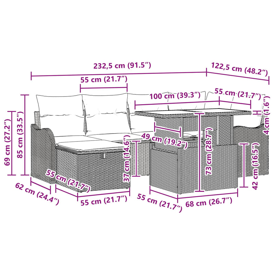 Tuin Sofa Set 7 st Grijs poly rattan